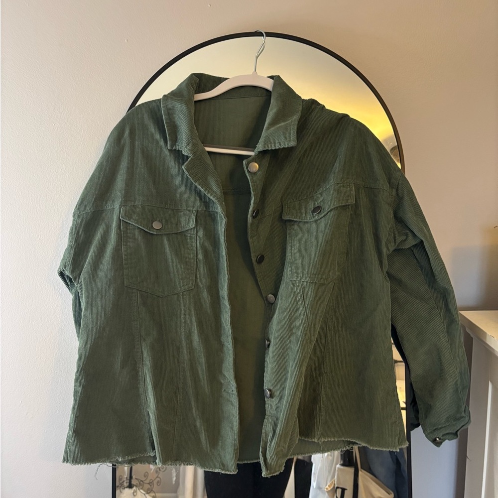 Green corduroy shacket